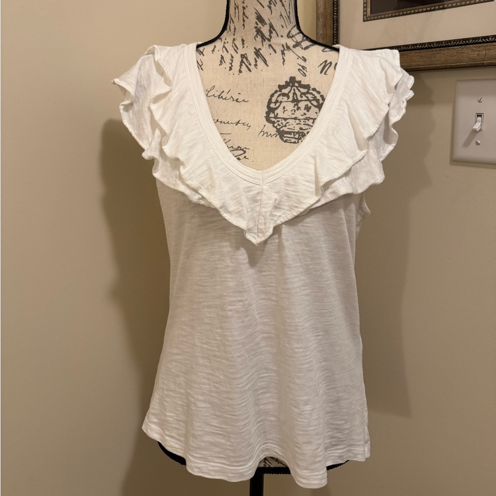 White House Black Market Ruffled V-Neck Blouse - White